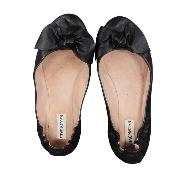Steve Madden Shoes Womens 9.5 Ballet Flats Kortship Black Leather Bow Round Toe - Picture 6 of 11